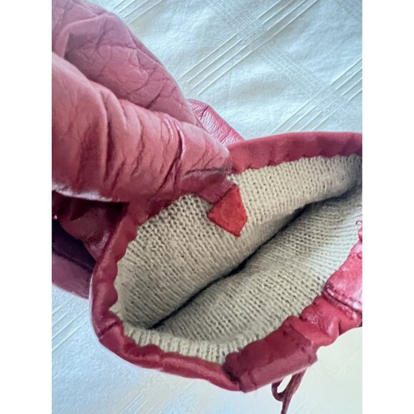 Red Leather Gloves Size XL Anne Klein Vintage Lace Up Retro Christmas Gift Woman - Picture 5 of 11